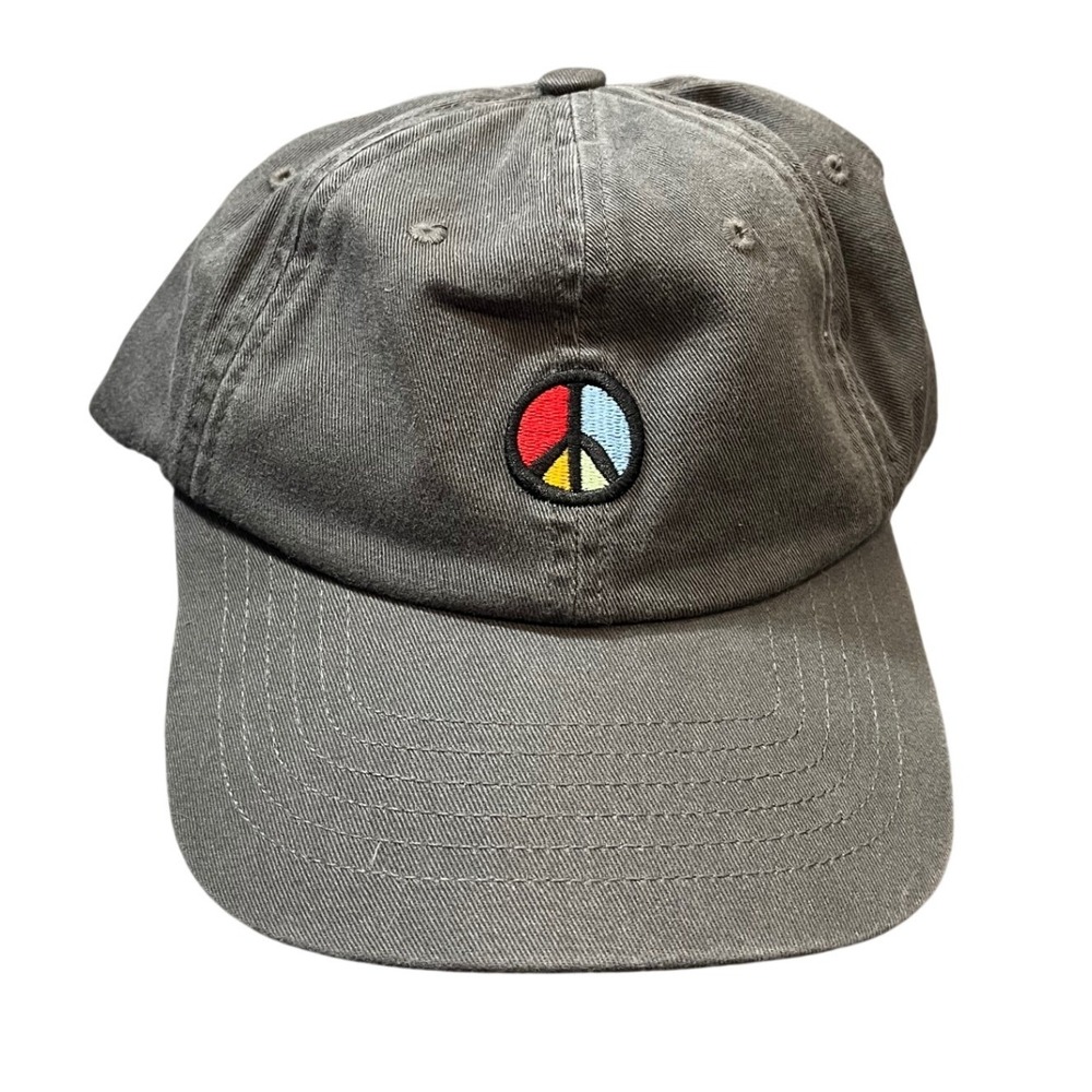 Lucky Brand Baseball Hat Unisex OS Gray Peace Sign Embroidered Washed Cotton Cap